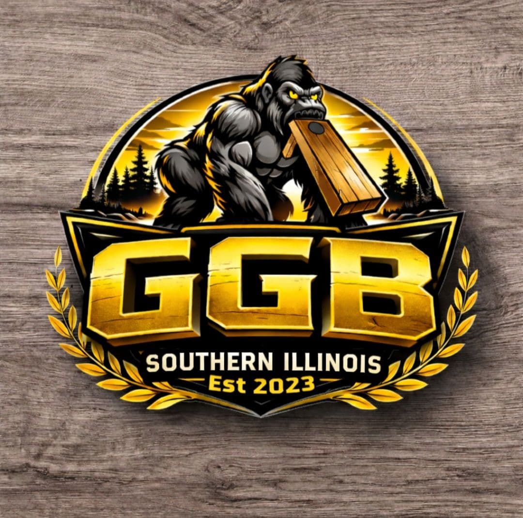 Gibby's Gorilla Boards crest — gorilla holding a cornhole board, Southern Illinois, established 2023